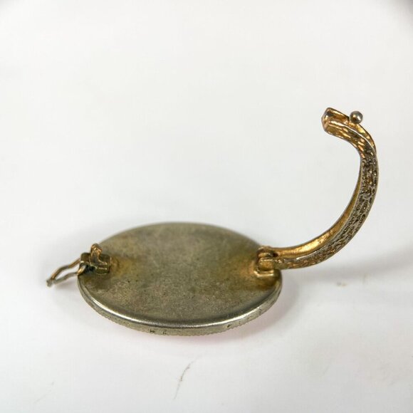 Vintage Pink Rhodonite Marbled Oval Clip-On Necklace Enhancer - Picture 3 of 5